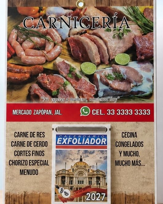 Calendario exfoliador 2027 con respaldo personalizado para una carnicería